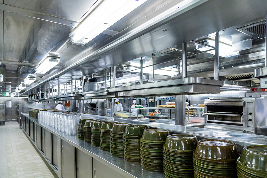 A clean and organized commercial kitchen