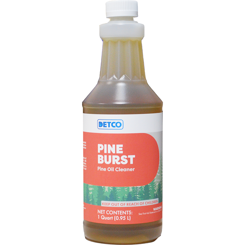 Bottle of Pine Burst Pine Oil Cleaner with Detco label on a white background